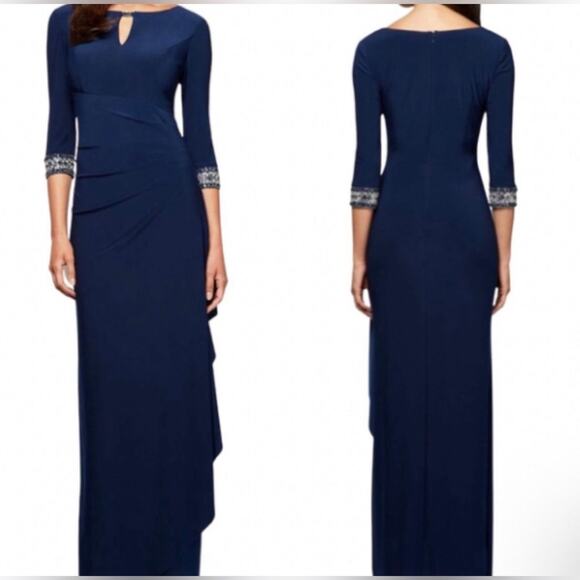 Alex Evenings Jeweled Cuff Column Gown in Cobalt Size 12 - Picture 6 of 14